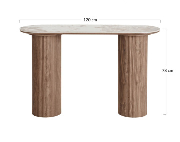 Console plateau effet marbre et pieds effets bois 78 cm Lysa
