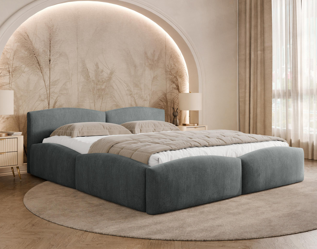 Lit coffre Carla 180x200 cm en velours texturé sommier inclus - Best Mobilier