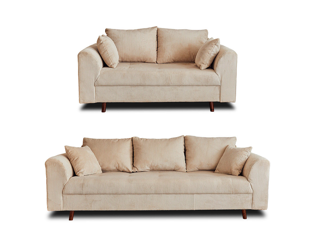 Ensemble de canapés droit Rune 2+3 places velours côtelé - Best Mobilier
