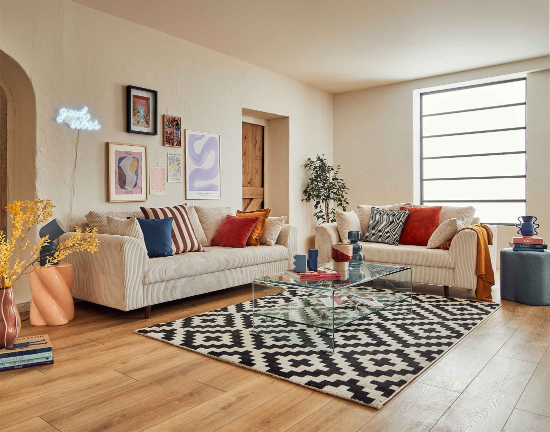 Ensemble de canapés droits Rune 2+3 places velours côtelé - Best Mobilier