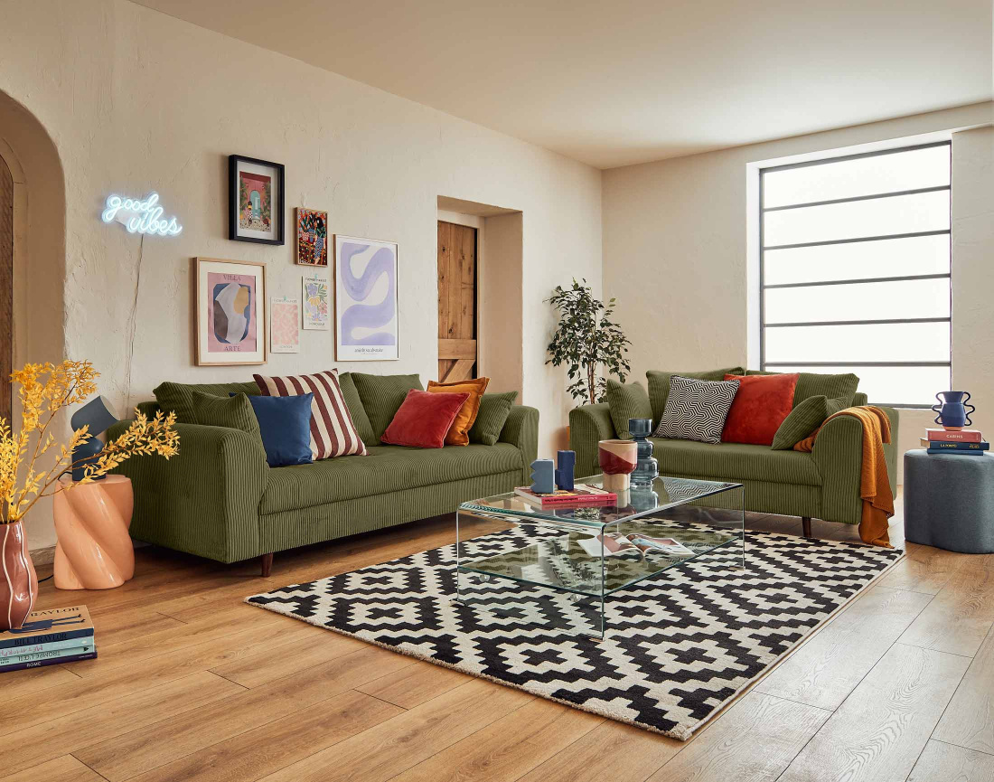 Ensemble de canapés droits Rune 2+3 places velours côtelé - Best Mobilier