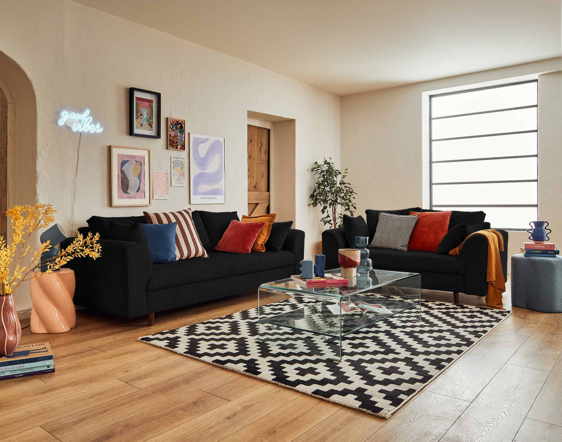 Ensemble de canapés droit Rune 2+3 places velours côtelé - Best Mobilier