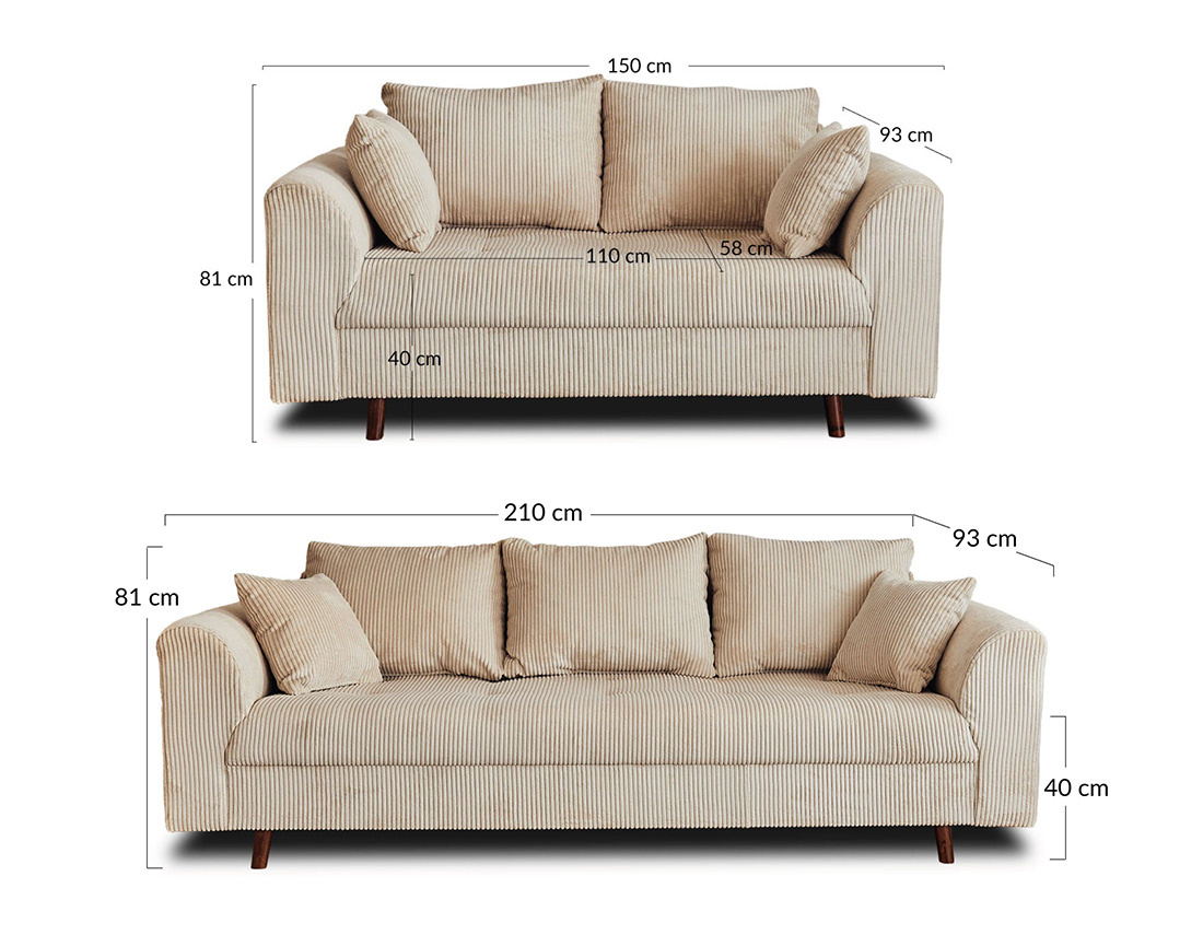 Ensemble de canapés droit Rune 2+3 places velours côtelé - Best Mobilier