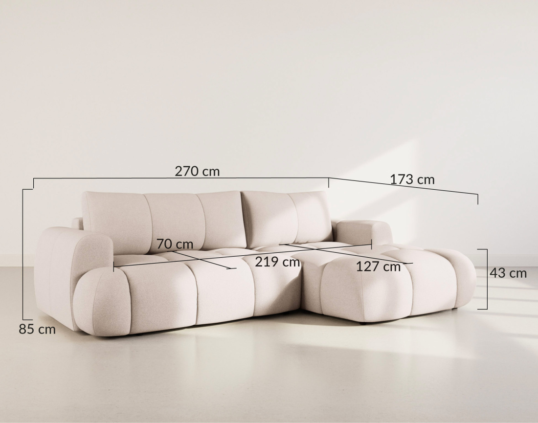 Canapé YULIN d'angle droit 4 places convertible avec coffre en tissu bouclette Yulin - Best Mobilier