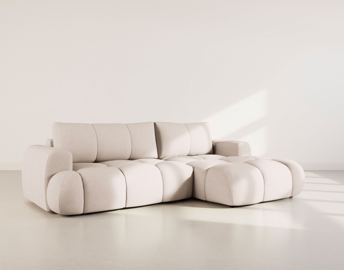 Canapé YULIN d'angle droit 4 places convertible avec coffre en tissu bouclette Yulin - Best Mobilier