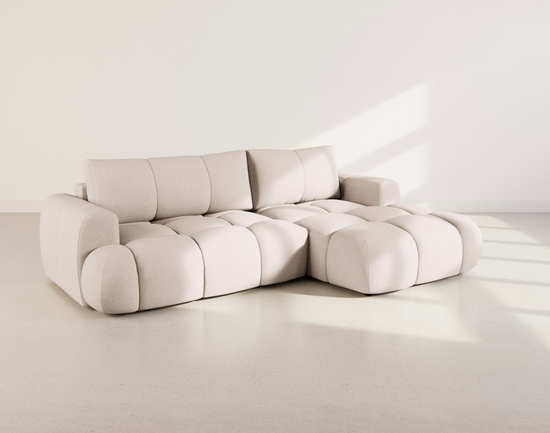 Canapé YULIN d'angle droit 4 places convertible avec coffre en tissu bouclette Yulin - Best Mobilier