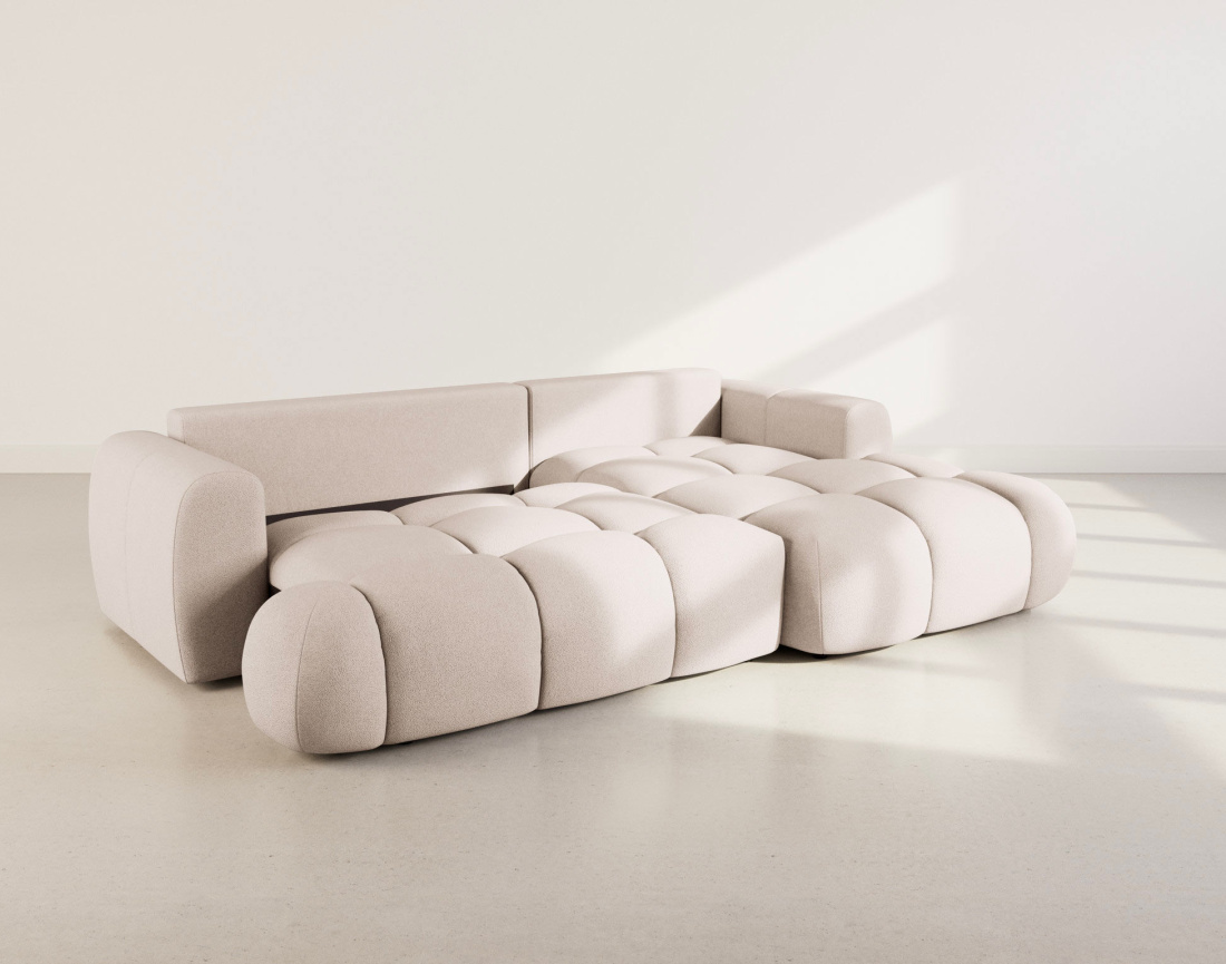 Canapé YULIN d'angle droit 4 places convertible avec coffre en tissu bouclette Yulin - Best Mobilier