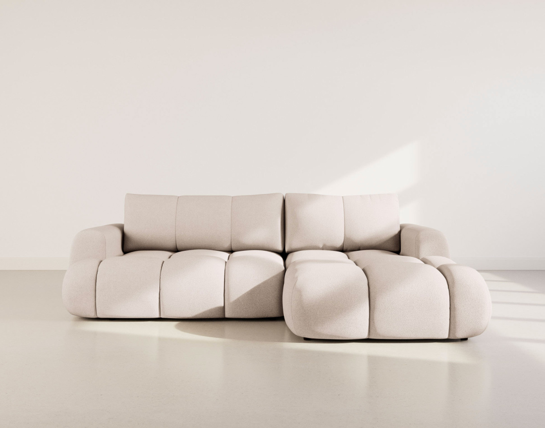 Canapé YULIN d'angle droit 4 places convertible avec coffre en tissu bouclette Yulin - Best Mobilier