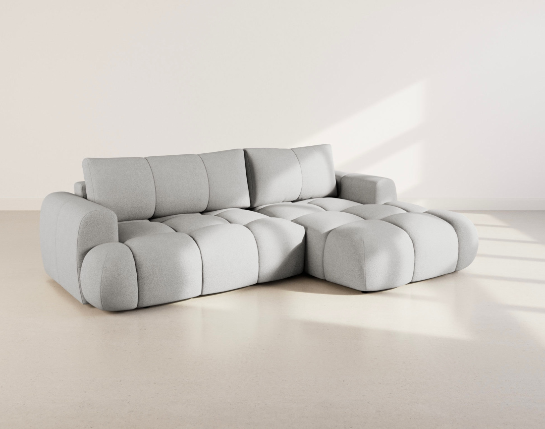 Canapé YULIN d'angle droit 4 places convertible avec coffre en tissu bouclette Yulin - Best Mobilier