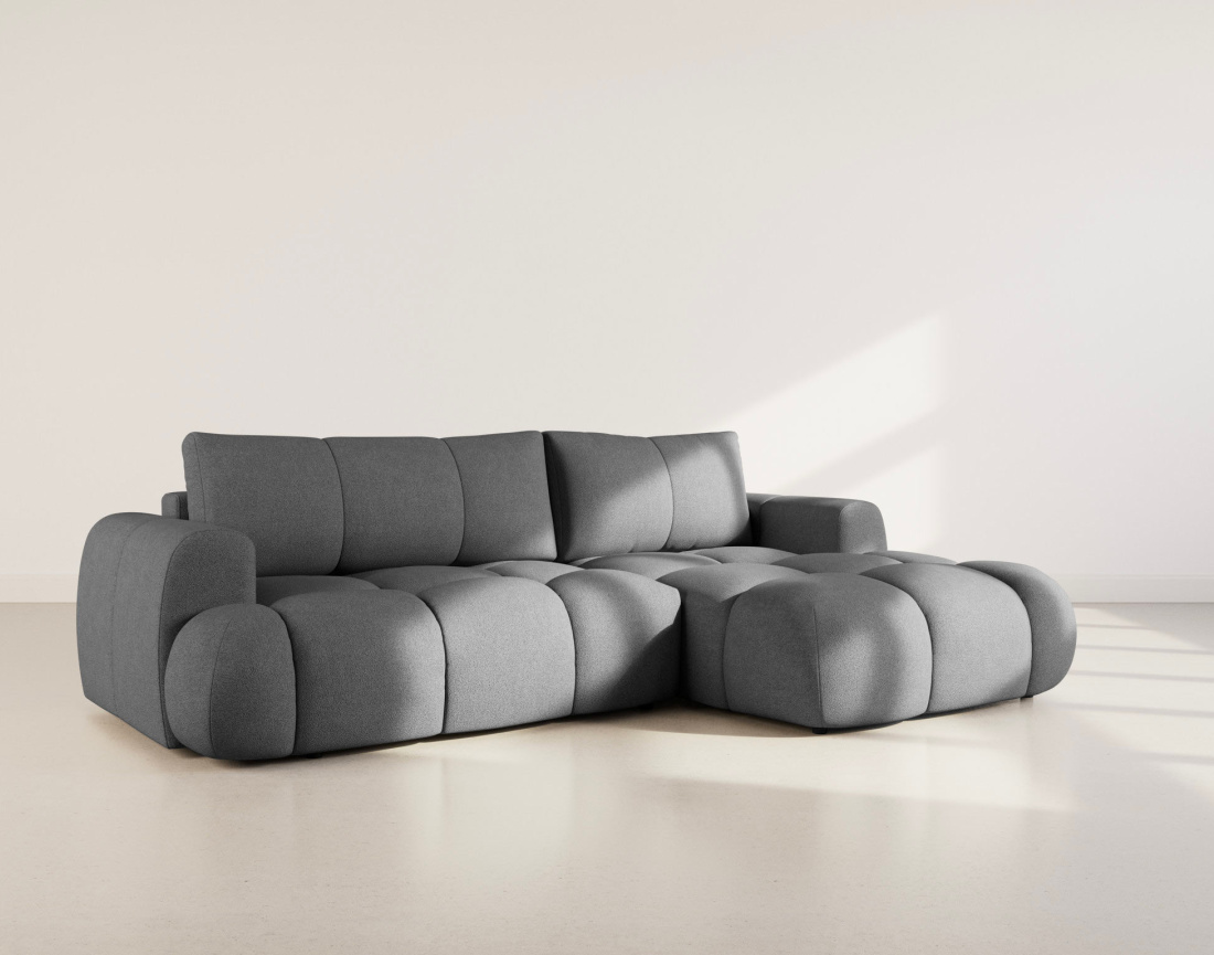 Canapé YULIN d'angle droit 4 places convertible avec coffre en tissu bouclette Yulin - Best Mobilier