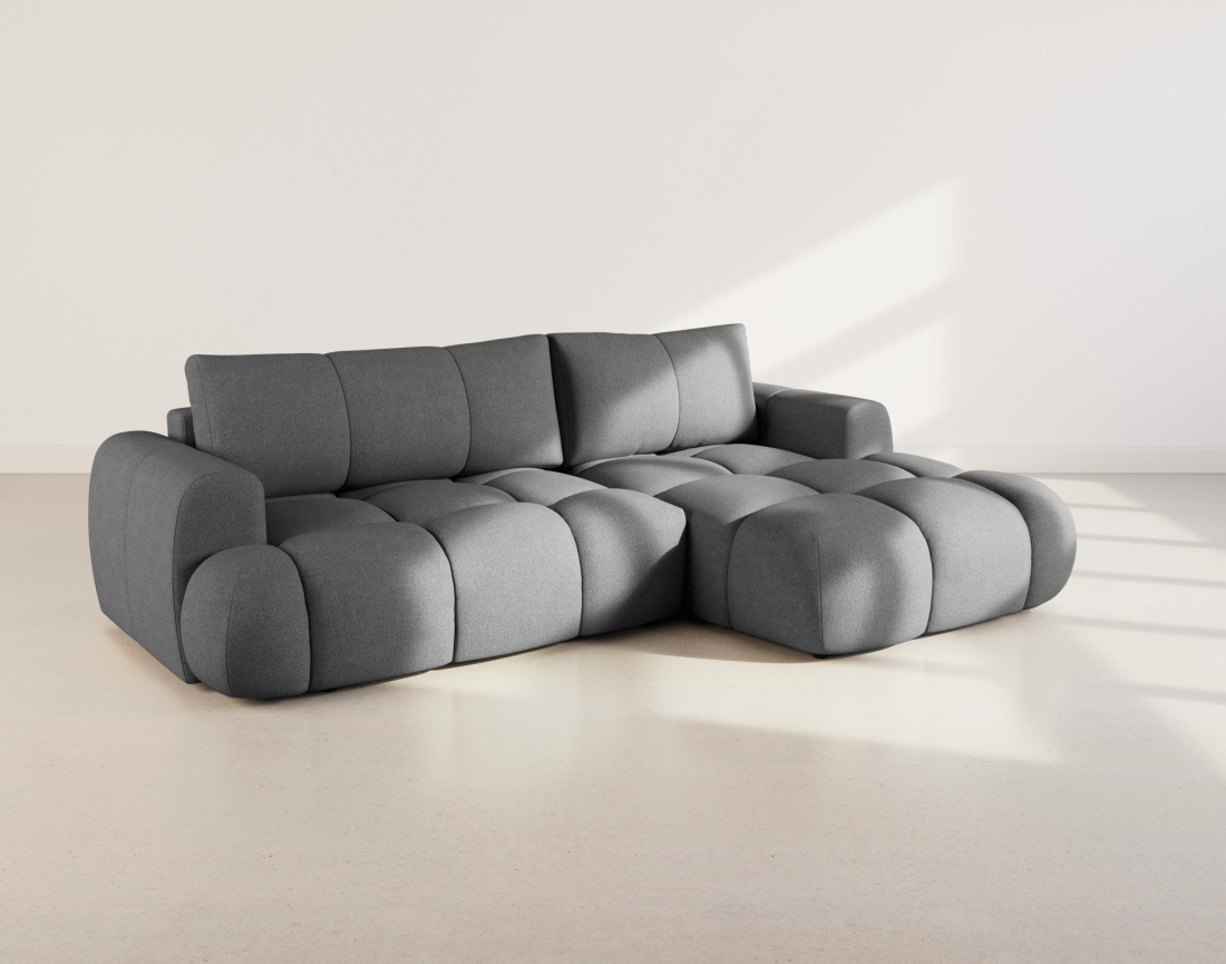 Canapé YULIN d'angle droit 4 places convertible avec coffre en tissu bouclette Yulin - Best Mobilier