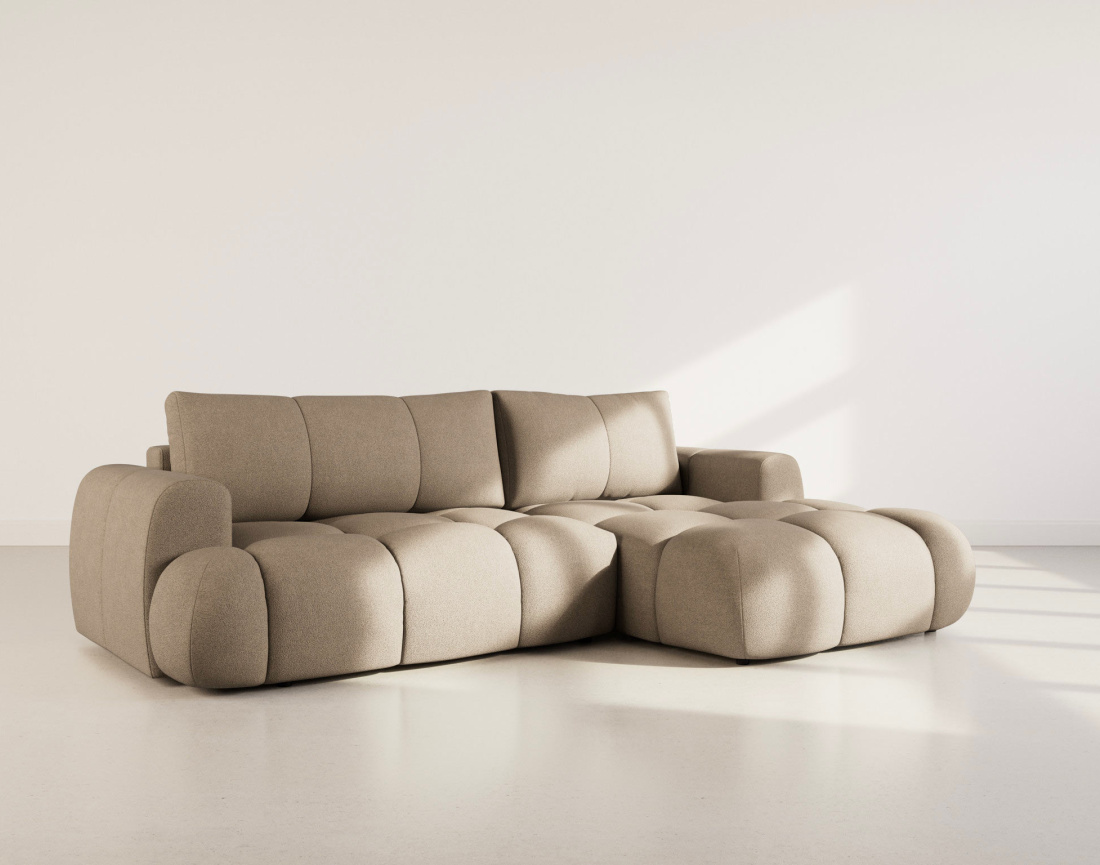Canapé YULIN d'angle droit 4 places convertible avec coffre en tissu bouclette Yulin - Best Mobilier