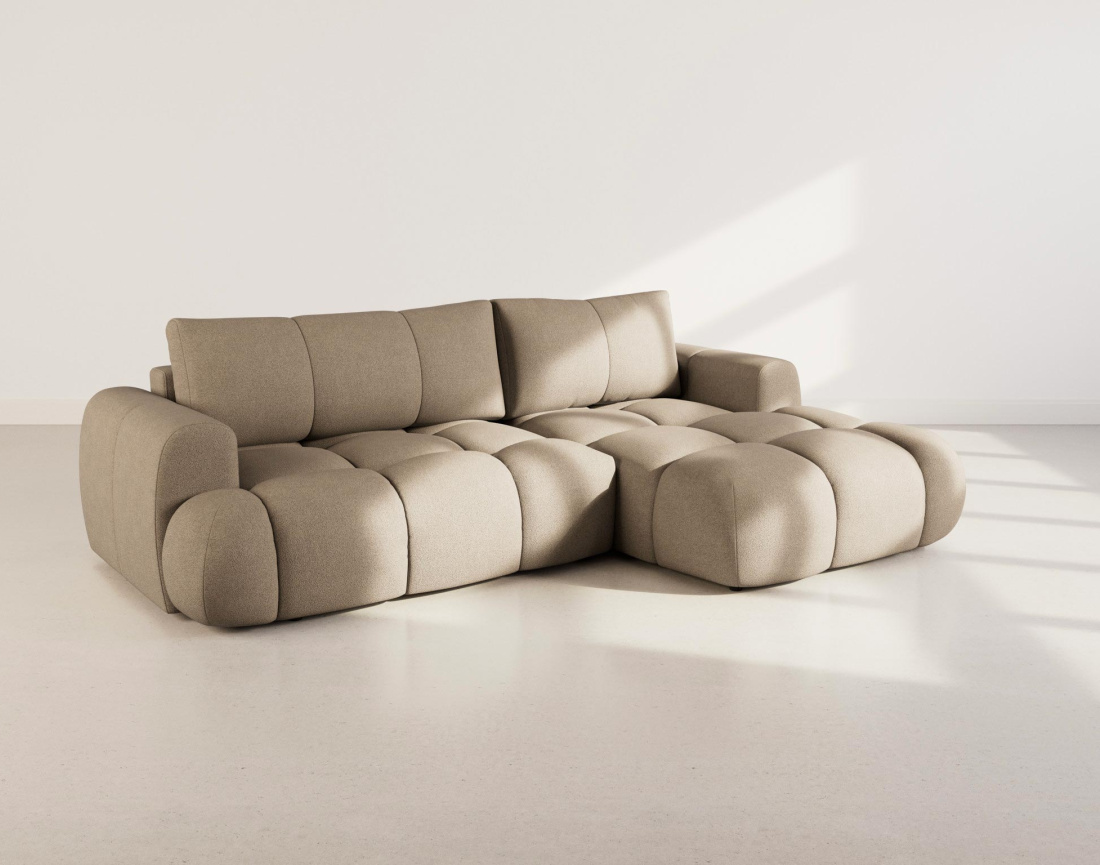 Canapé YULIN d'angle droit 4 places convertible avec coffre en tissu bouclette Yulin - Best Mobilier