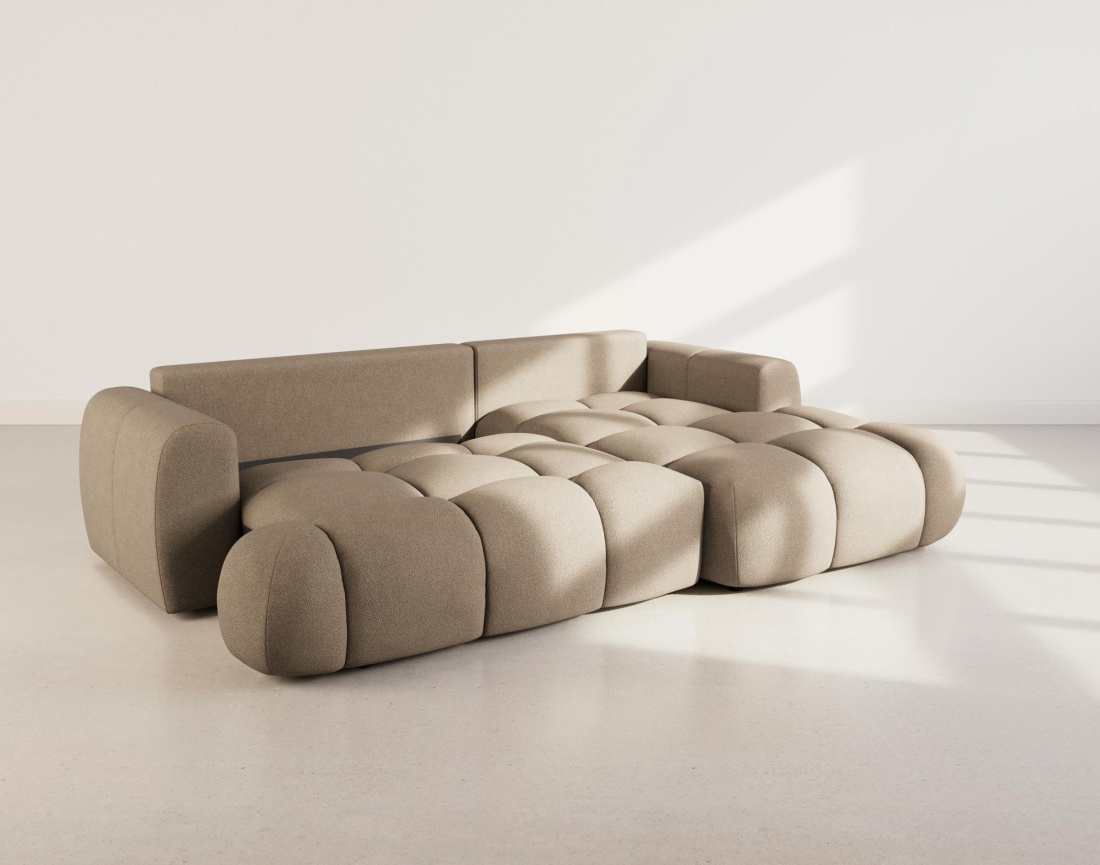 Canapé YULIN d'angle droit 4 places convertible avec coffre en tissu bouclette Yulin - Best Mobilier