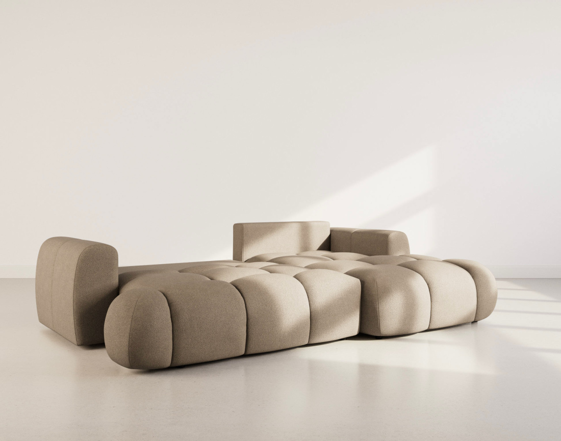 Canapé YULIN d'angle droit 4 places convertible avec coffre en tissu bouclette Yulin - Best Mobilier