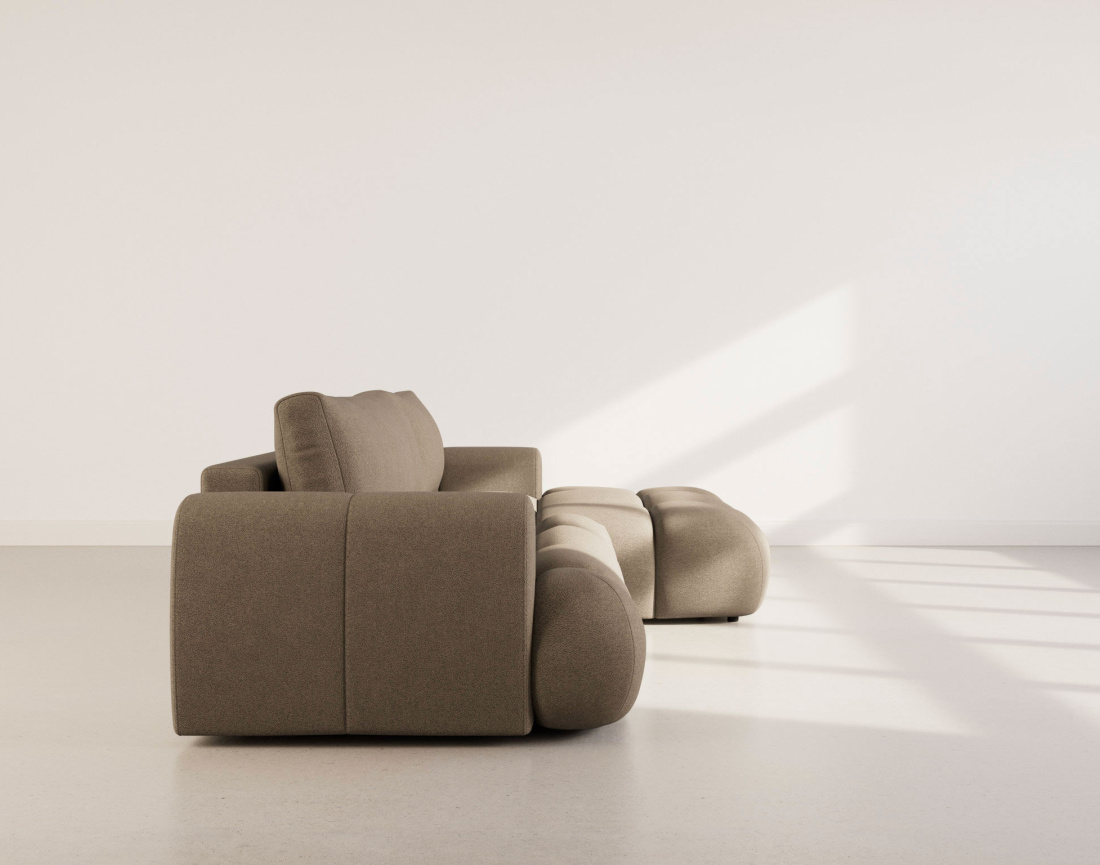 Canapé YULIN d'angle droit 4 places convertible avec coffre en tissu bouclette Yulin - Best Mobilier