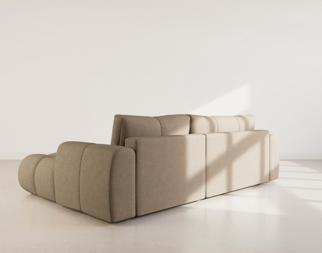 Canapé YULIN d'angle droit 4 places convertible avec coffre en tissu bouclette Yulin - Best Mobilier