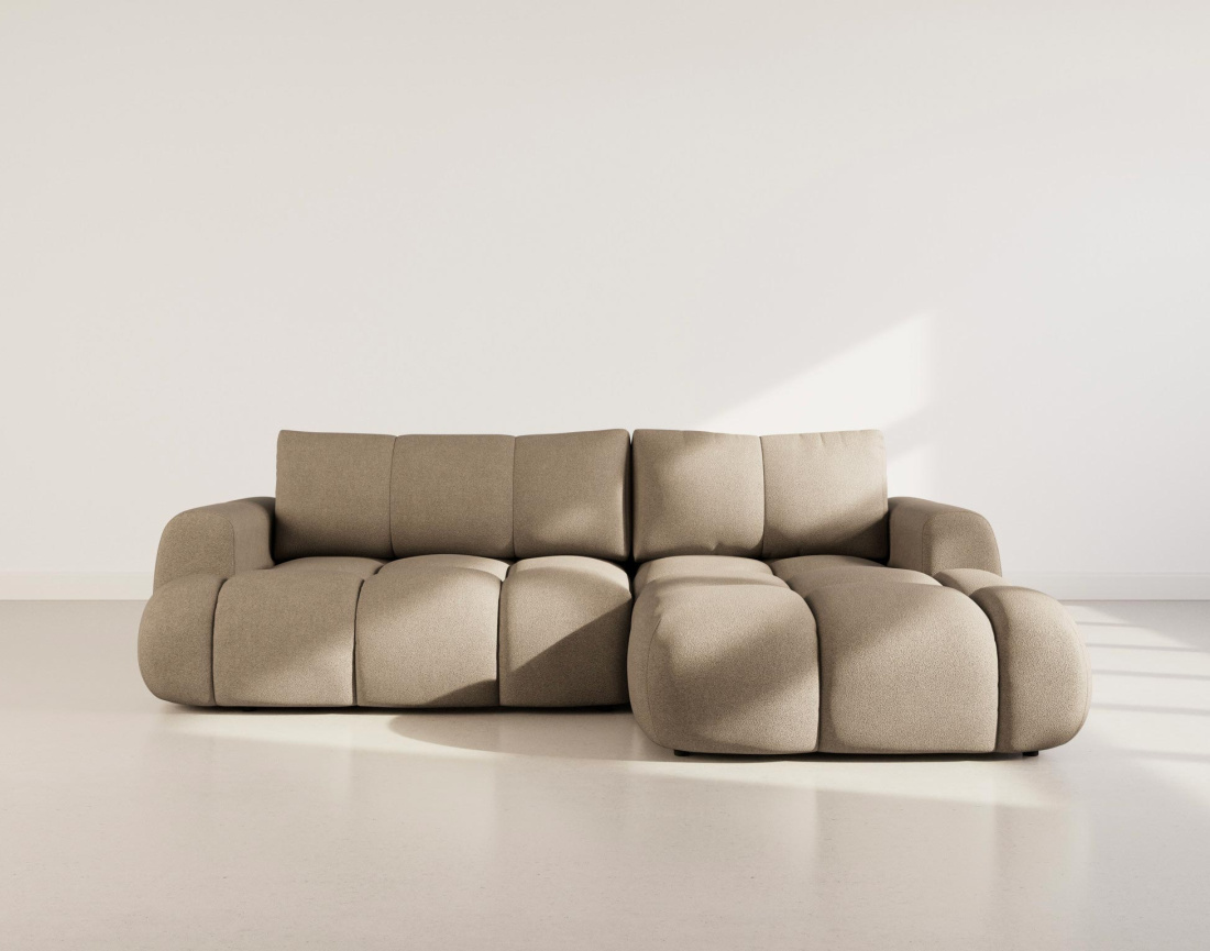 Canapé YULIN d'angle droit 4 places convertible avec coffre en tissu bouclette Yulin - Best Mobilier