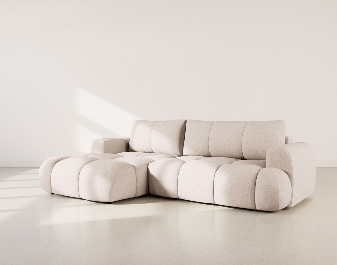 Canapé YULIN d'angle 4 places convertible en tissu bouclette - Best Mobilier