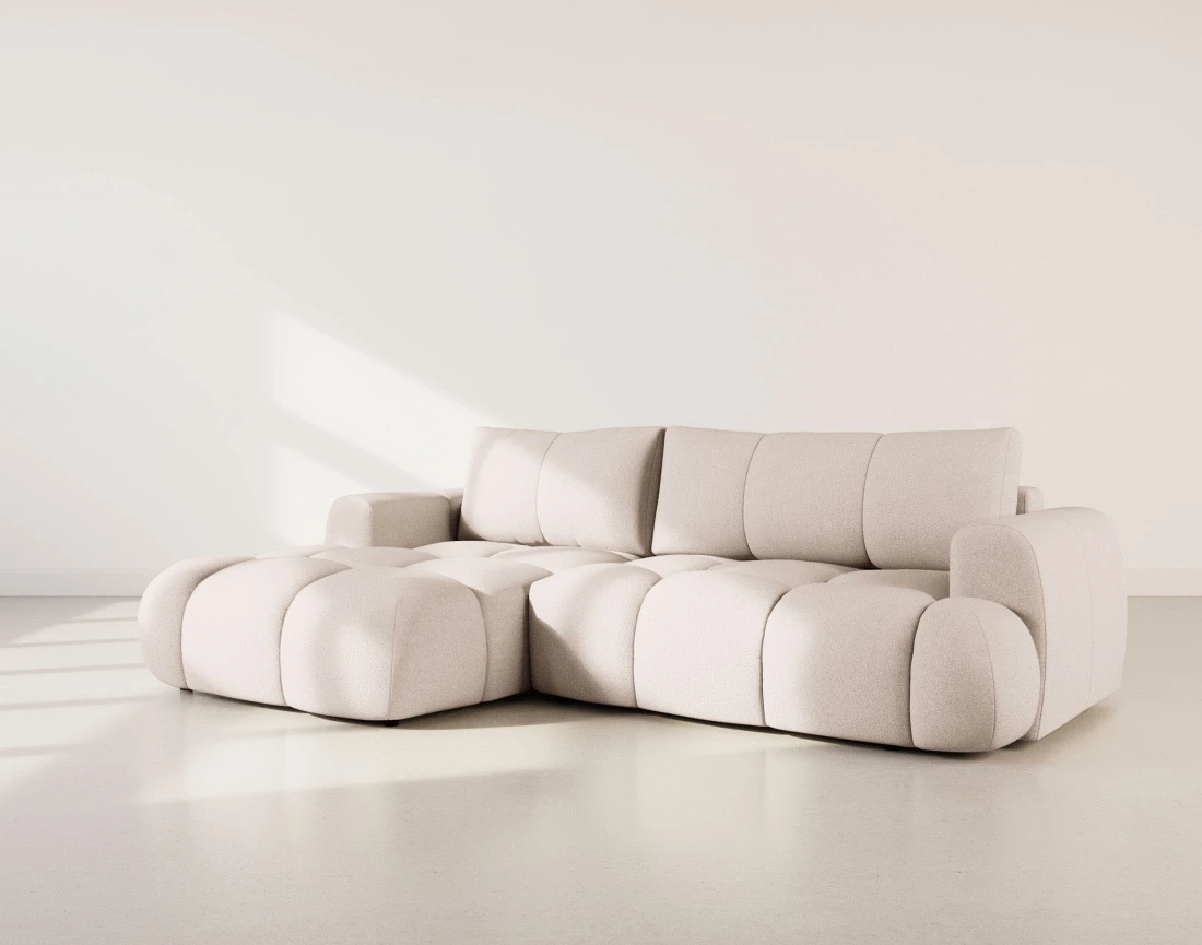 Canapé YULIN d'angle 4 places convertible en tissu bouclette - Best Mobilier