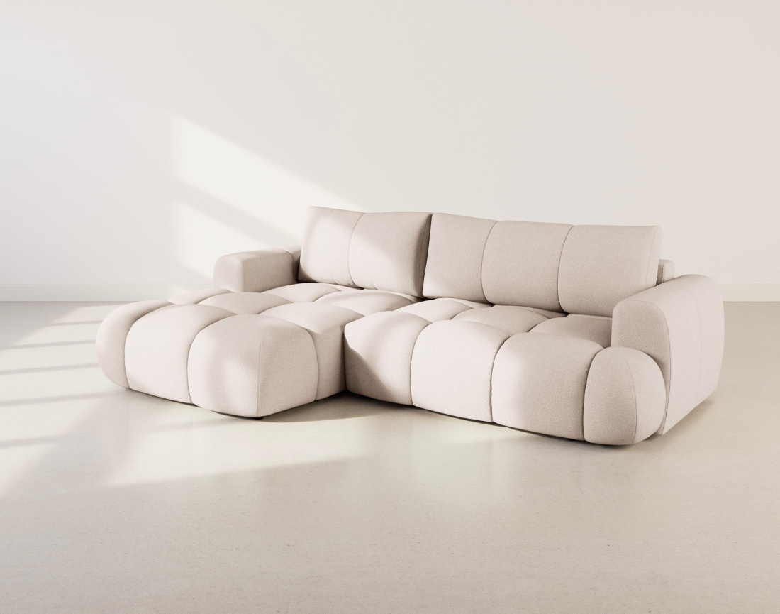 Canapé YULIN d'angle 4 places convertible en tissu bouclette - Best Mobilier