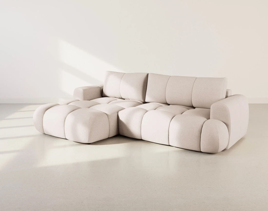 Canapé YULIN d'angle 4 places convertible en tissu bouclette - Best Mobilier