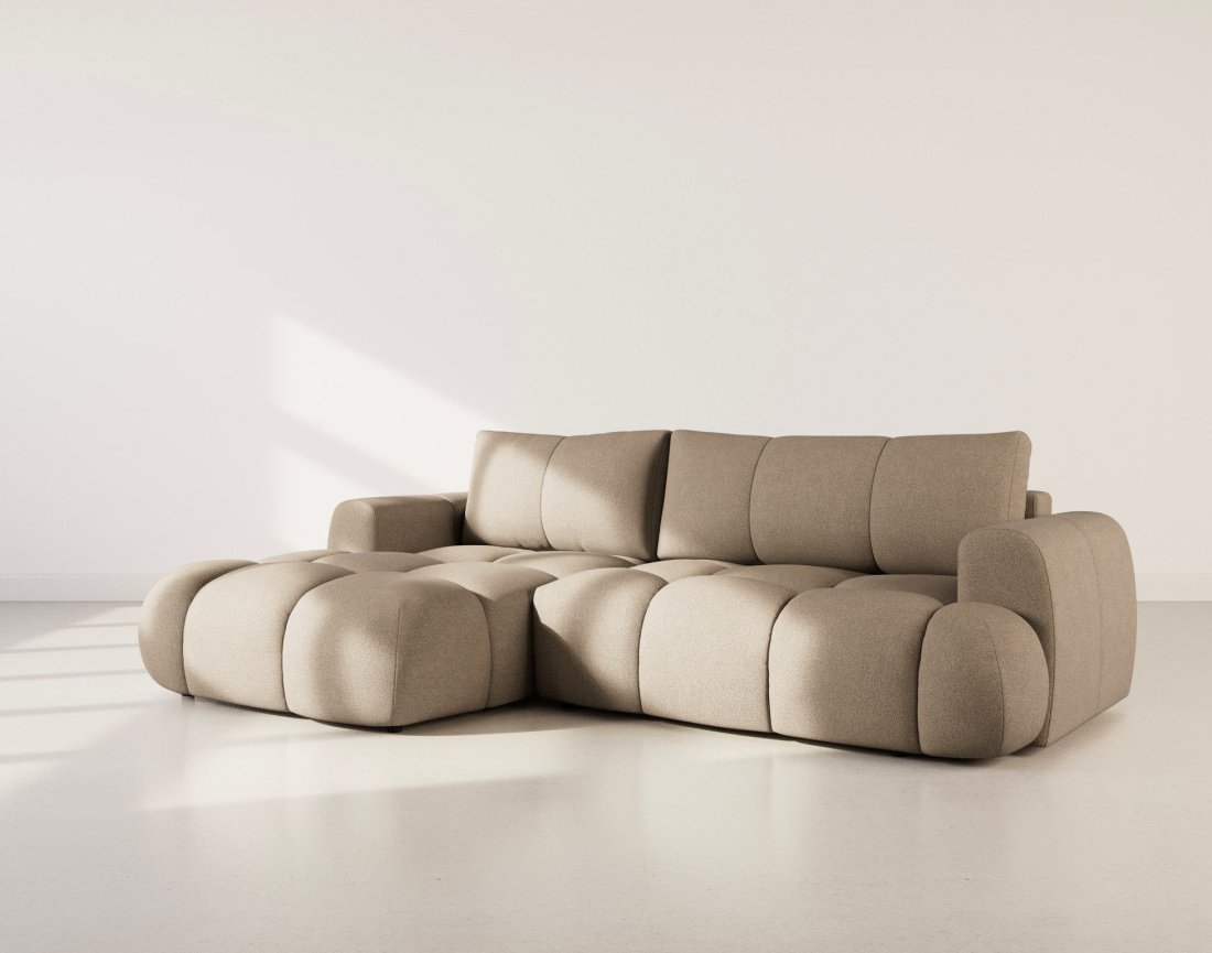 Canapé YULIN d'angle 4 places convertible en tissu bouclette - Best Mobilier