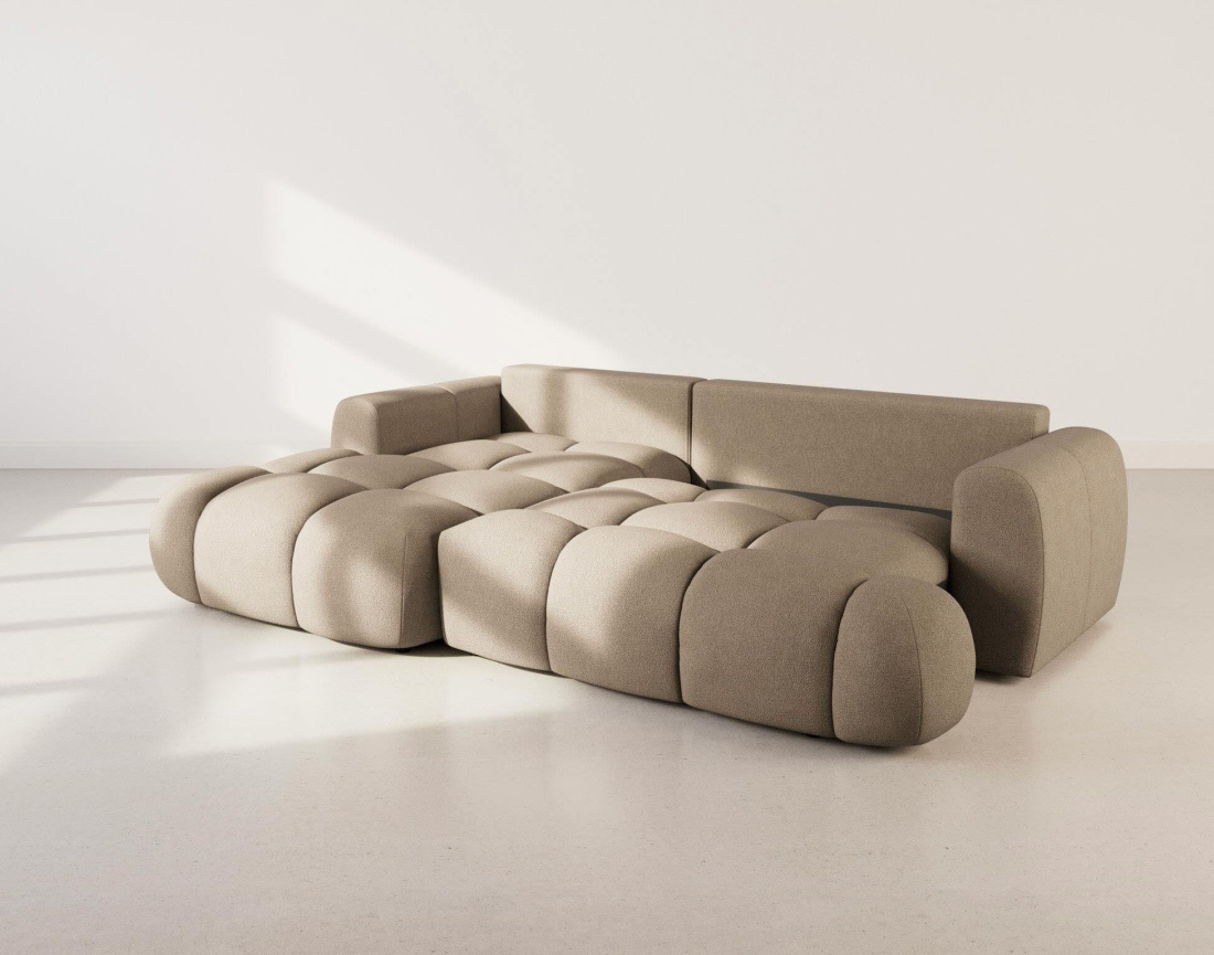 Canapé YULIN d'angle 4 places convertible en tissu bouclette - Best Mobilier