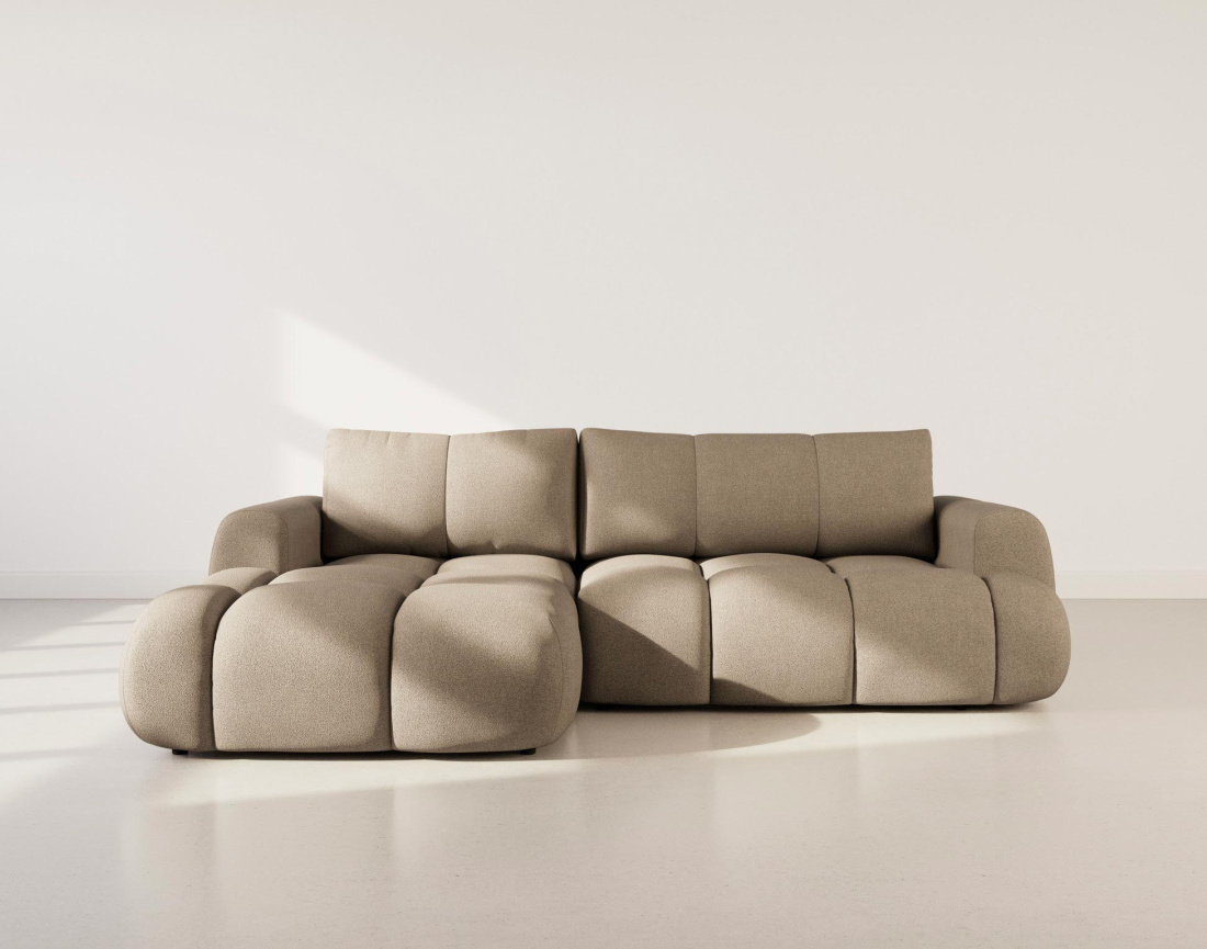 Canapé YULIN d'angle 4 places convertible en tissu bouclette - Best Mobilier