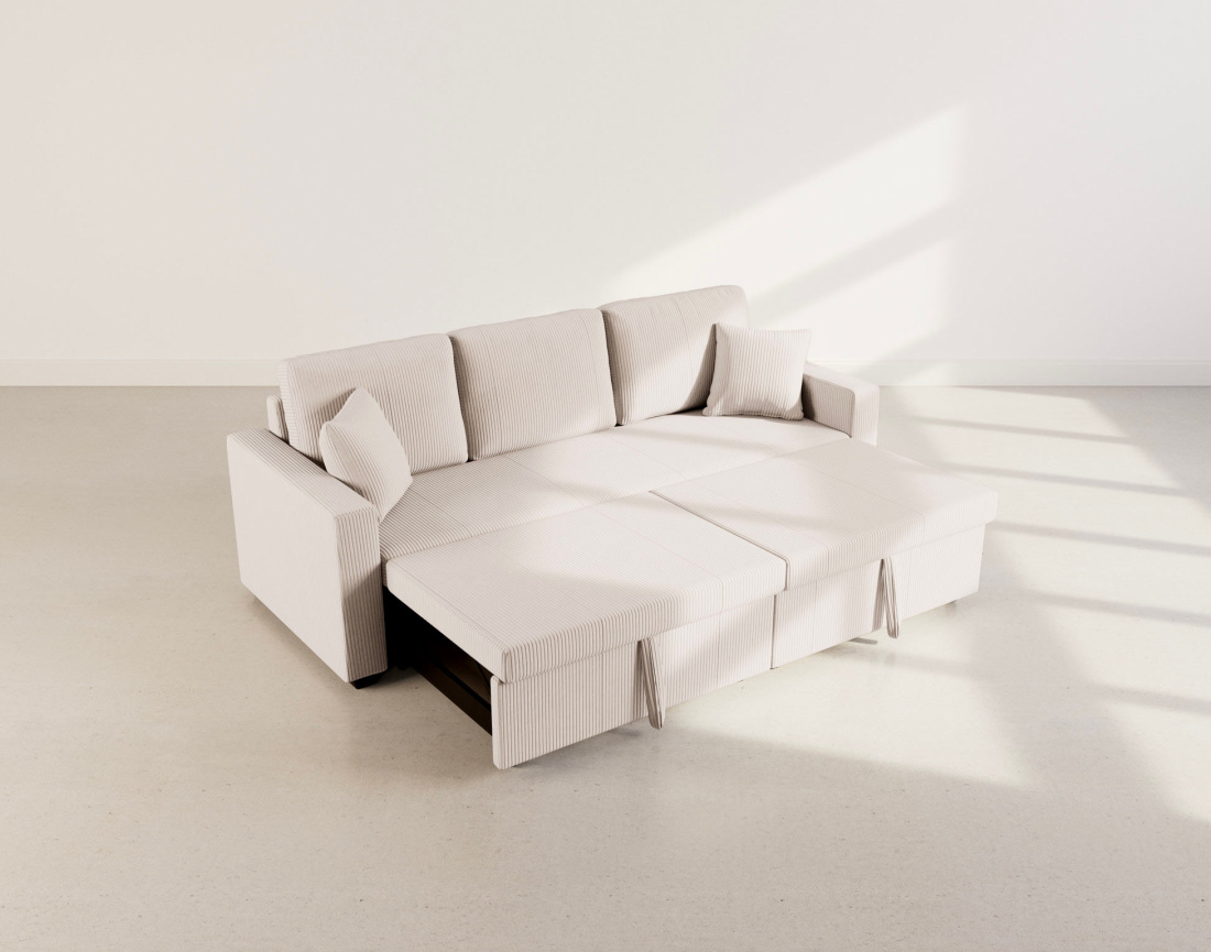 Canapé CYRUS droit 3 places convertible en velours côtelé - Best Mobilier