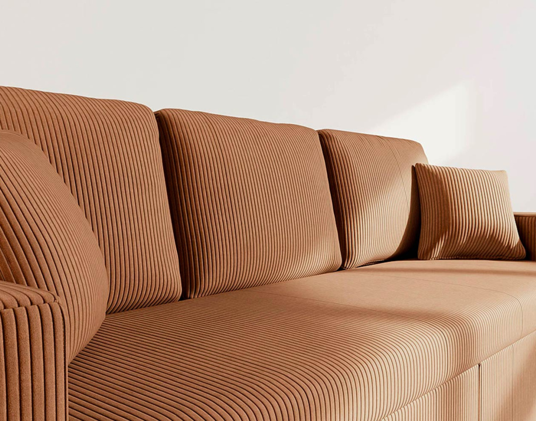 Canapé CYRUS droit 3 places convertible en velours côtelé - Best Mobilier