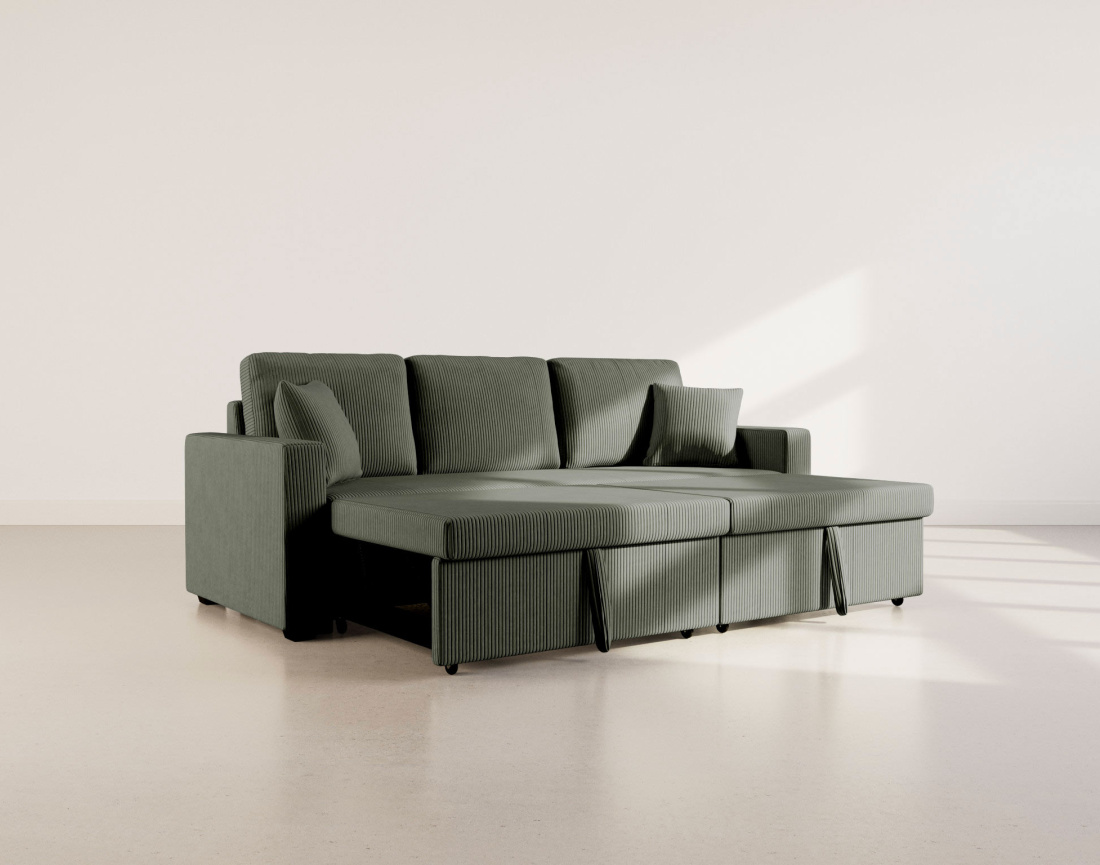 Canapé CYRUS droit 3 places convertible en velours côtelé - Best Mobilier