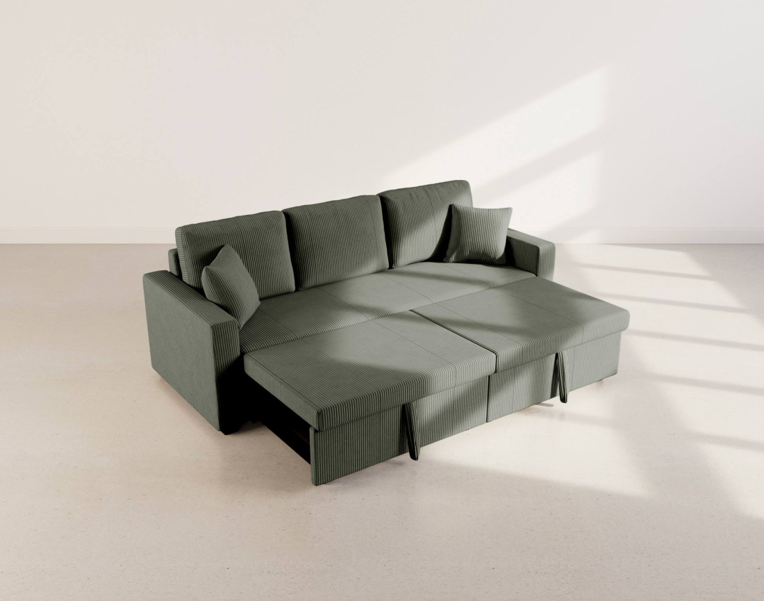 Canapé CYRUS droit 3 places convertible en velours côtelé - Best Mobilier