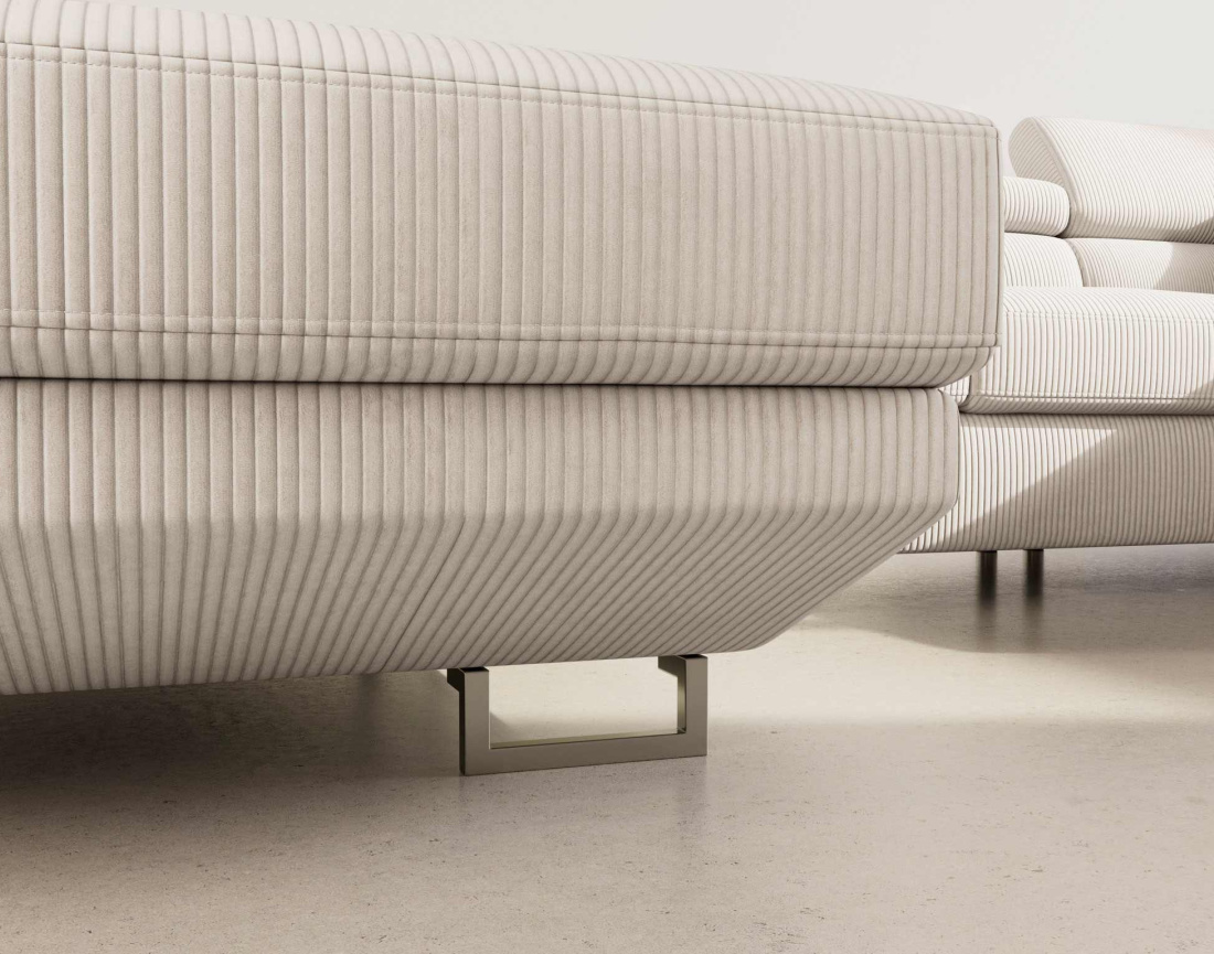 Canapé panoramique d'angle gauche 7 places convertible avec têtières et coffre en velours côtelé Baoji