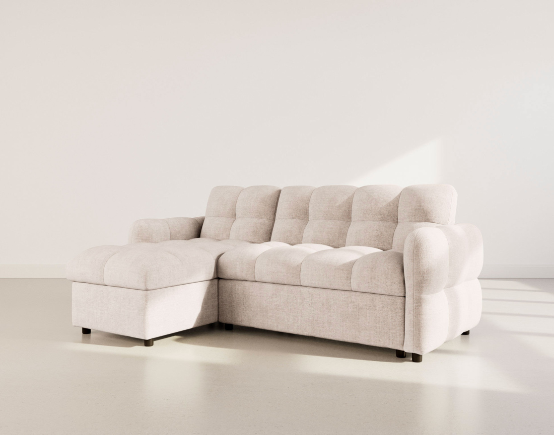 Canapé d'angle réversible 4 places convertible avec coffre en velours texturé Octave