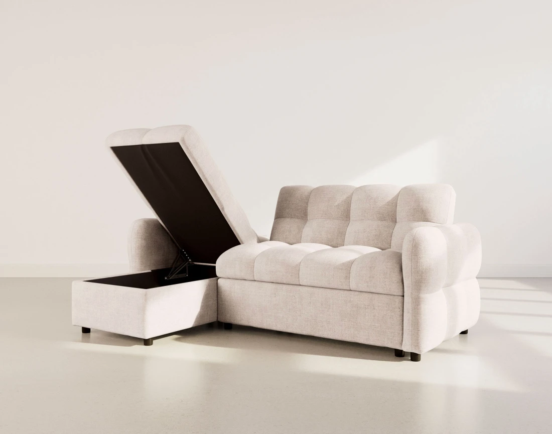 Canapé OCTAVE d'angle réversible 4 places convertible avec coffre en velours texturé | Best Mobilier