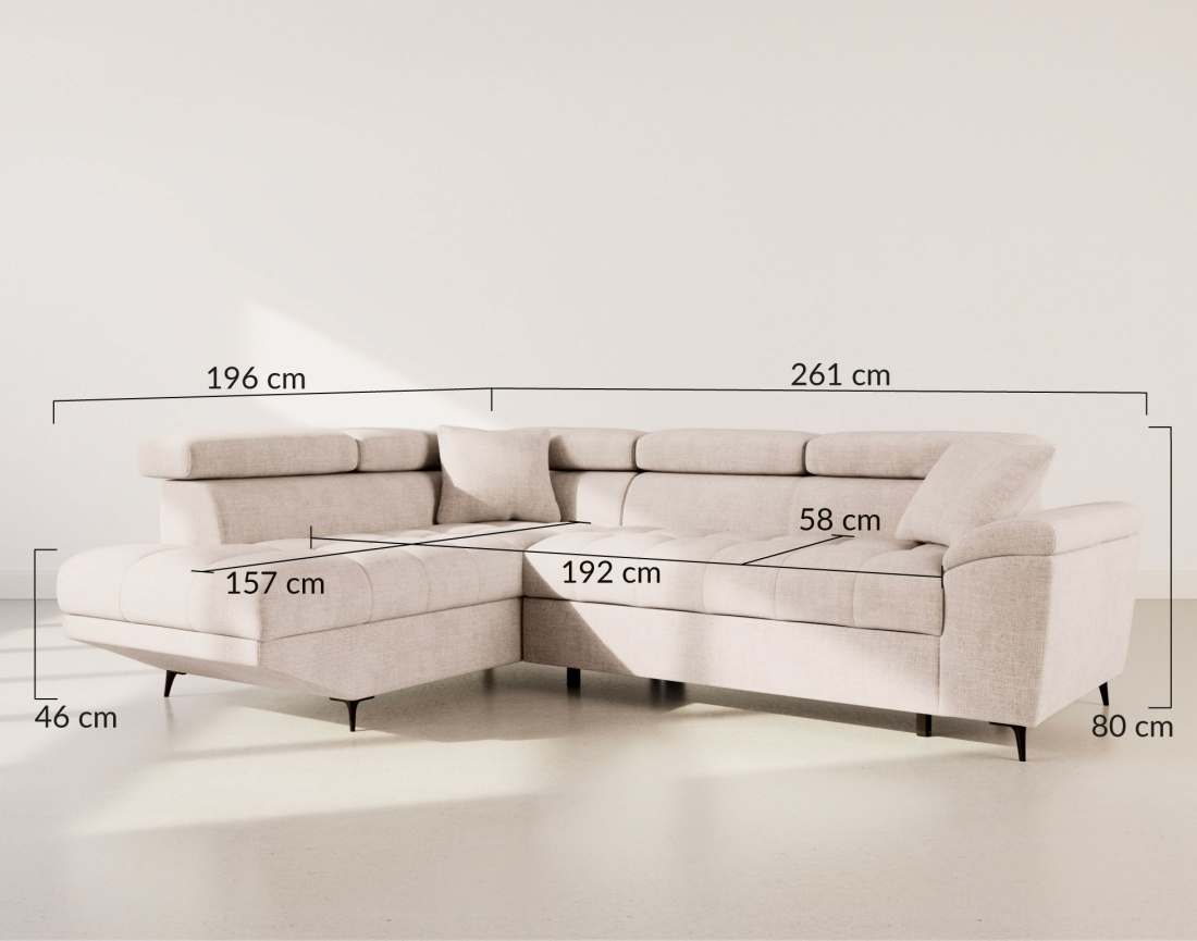 Canapé d'angle gauche 5 places convertible avec têtières et coffre en velours texturé Camille