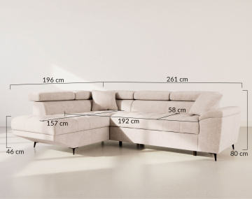Canapé d'angle gauche 5 places convertible avec têtières et coffre en velours texturé Camille