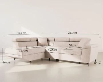 Canapé d'angle gauche 5 places convertible avec têtières et coffre en velours texturé Camille