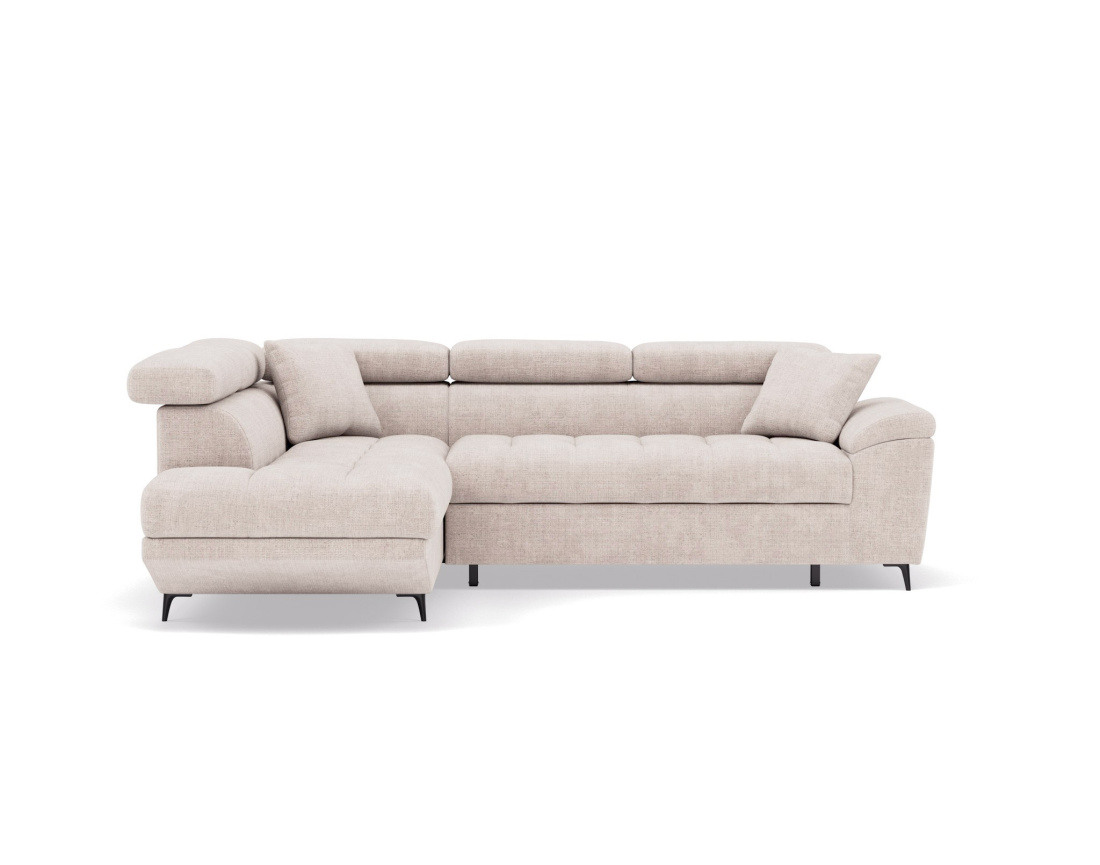 Canapé d'angle gauche 5 places convertible avec têtières et coffre en velours texturé Camille