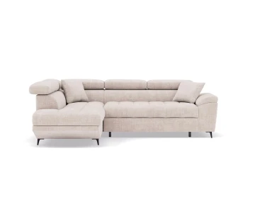 Canapé d'angle gauche 5 places convertible avec têtières et coffre en velours texturé Camille