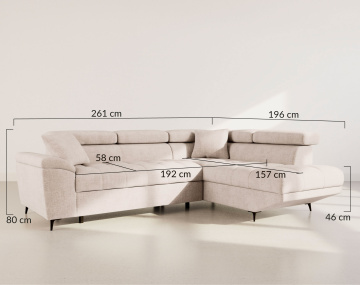Canapé d'angle droit 5 places convertible avec têtières et coffre en velours texturé Camille