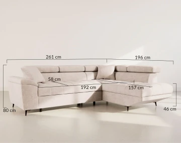Canapé d'angle droit 5 places convertible avec têtières et coffre en velours texturé Camille