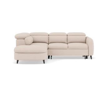 Canapé d'angle gauche 5 places convertible avec têtières et coffre en tissu texturé Opaline