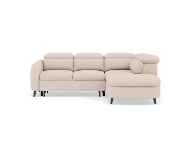 Canapé d'angle droit 5 places convertible avec têtières et coffre en tissu texturé Opaline