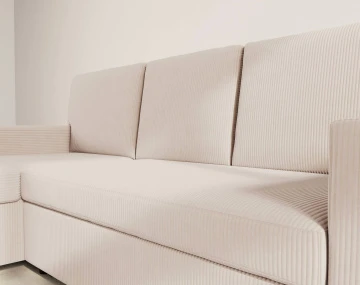 Canapé d’angle réversible 4 places convertible avec coffre en velours côtelé Meiya