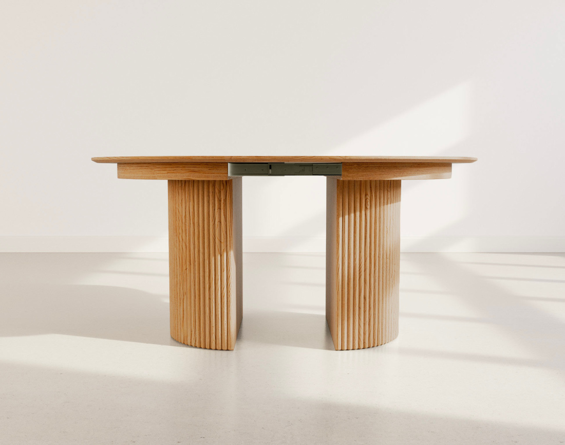 Table à manger ronde extensible avec 2 coffres de rangement effet bois 4 à 8 personnes Freya
