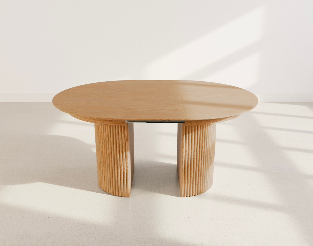Table à manger ronde extensible avec 2 coffres de rangement effet bois 4 à 8 personnes Freya