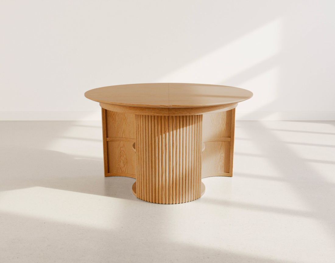Table à manger ronde extensible avec 2 coffres de rangement effet bois 4 à 8 personnes Freya