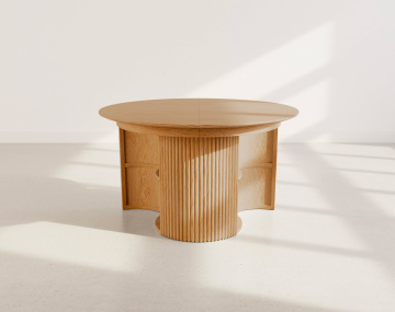 Table à manger ronde extensible avec 2 coffres de rangement effet bois 4 à 8 personnes Freya
